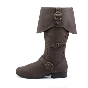 side view of brown distressed cuffed men's knee boot with buckles CARRIBEAN-299