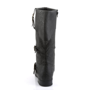 back of black distressed cuffed men's knee boot with buckles CARRIBEAN-299