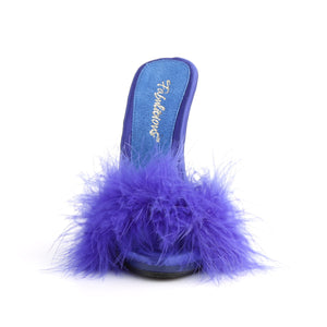 front of blue Marabou feather slide sandal with 5-inch, high heel platform slippers Poise-501F