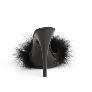 back of black Marabou feather slide sandal with 5-inch, high heel platform slippers Poise-501F