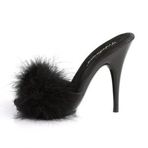 side of black Marabou feather slide sandal with 5-inch, high heel platform slippers Poise-501F