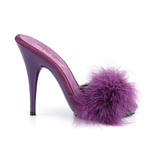 side of purple Marabou feather slide sandal with 5-inch, high heel platform slippers Poise-501F