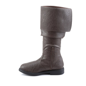inner zipper of brown cuffed knee high Renaissance men's boot with 1-inch flat heel Robinhood-100