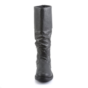 front of black cuffed knee high Renaissance men's boot with 1-inch flat heel Robinhood-100