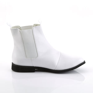 side view of Men's white ankle boots with 1-inch flat heel Elvis or Disco shoes Trooper-12