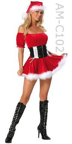 full view of Christmas Santa dress with waist cincher C102
