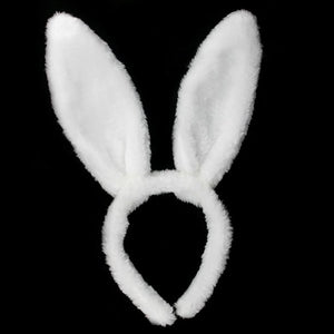 Plush white bunny ears with black satin inner ear