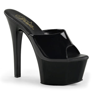 black slide shoe with 6" heel and 2.25" platform. ASPIRE-601. Size: 5-14.