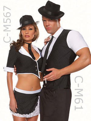 couple's Halloween outfits includes 3-pc. Gangster Costume M567