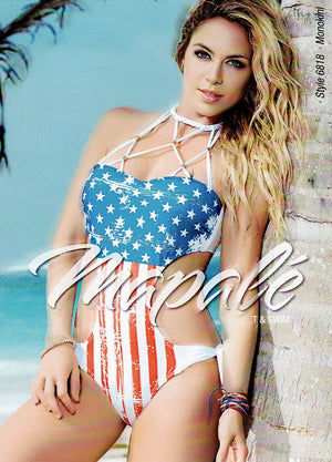 distressed stars and stripes American flag design monokini one piece swimsuit 6818