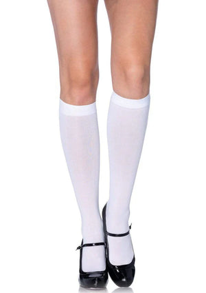 white opaque Nylon knee high socks 5572