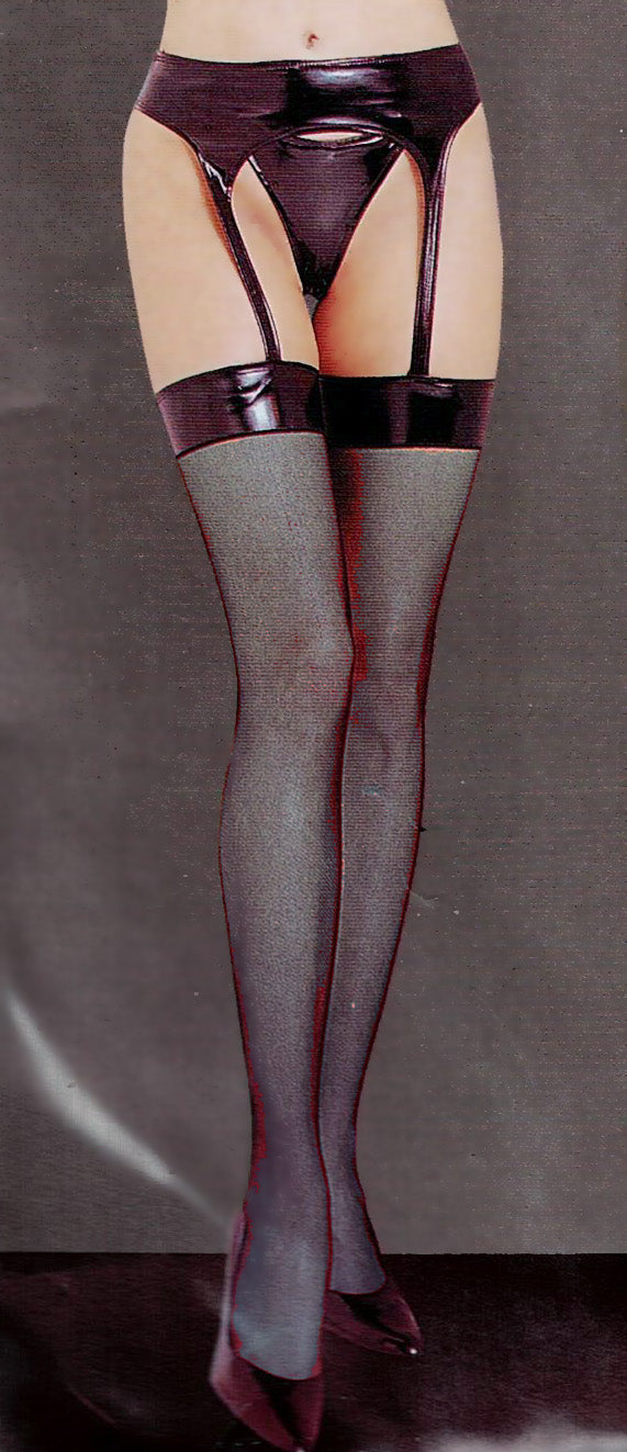 Vinyl Garter Belt Fishnet Stockings V1666 FantasiaWear Vinyl Garter Belt Fishnet Stockings V1666 FantasiaWear