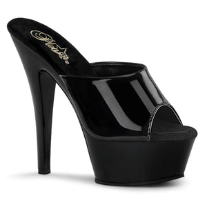 black patent high heel platform sandal, peep-toe slide with 6-inch spike heel Kiss-201