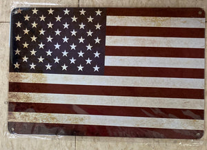 Distressed American flag metal sign, 8"x12".  MS114