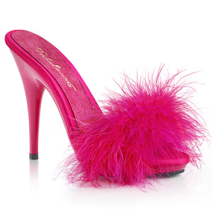 hot pink Marabou feather slide sandal with 5-inch, high heel platform slippers Poise-501F
