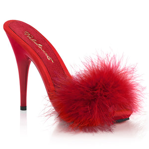 red Marabou feather slide sandal with 5-inch, high heel platform slippers Poise-501F