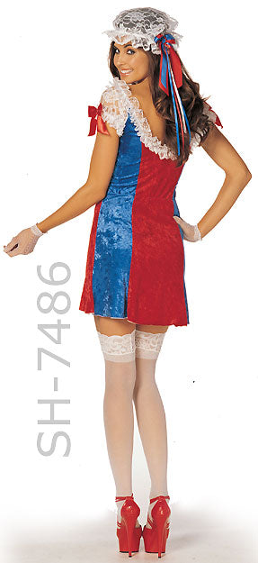 back of patriotic Betsy Ross plus size costume 2-piece stars and stripes dress X7486