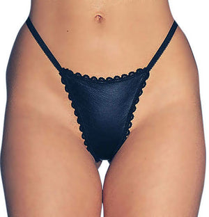 Plus size leather thong with lace trim 02-133