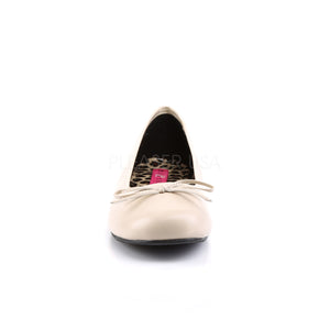 front of cream classic adult ballet flat with bow accent Anna-01
