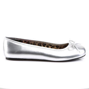 side of silver classic adult ballet flat with bow accent Anna-01