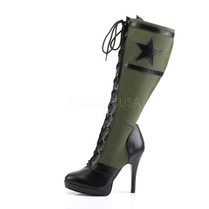 star on Lace-Up Knee High Military Boot with 4-inch Heel Arena-2022