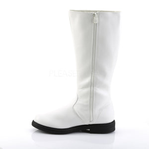 side of Men's captain white knee boot with 1-inch heels Captain-100