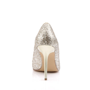 back view of Gold pointed-toe pump dress shoe with 4-inch spike heel, sizes 5-16, CLASSIQUE-20-GG