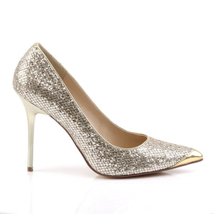 Gold pointed-toe pump dress shoe with 4-inch spike heel, sizes 5-16, CLASSIQUE-20-GG