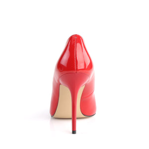 back of red Pointed-toe classic pump dress shoe with 4-inch spike heel, sizes 5-16 Classique-20
