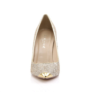 front of gold glitter Pointed-toe classic pump dress shoe with 4-inch spike heel, Classique-20