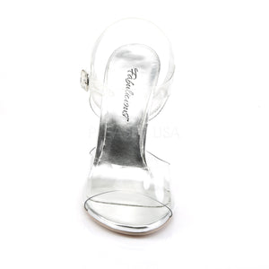 front of clear ankle strap sandals with 4.5-inch spike heels Clearly-408