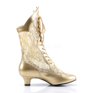 side of gold Victorian lace ankle boots with 2-inch heel Dame-115