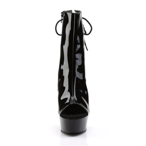 front of black patent open toe back lace-up ankle boots with 6-inch heel Delight-1018