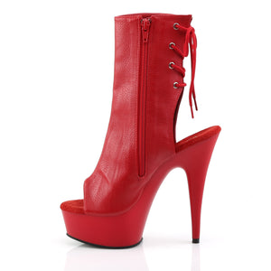 zipper on faux leather open toe, open heel back lace-up ankle boots with 6-inch heel Delight-1018
