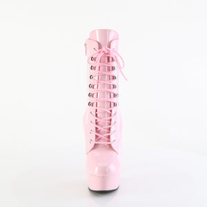 front view of pink patent lace-up ankle boot with 6 inch spike heel Delight-1020