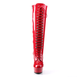 front of red patent lace-up knee boot with platform Delight-2023