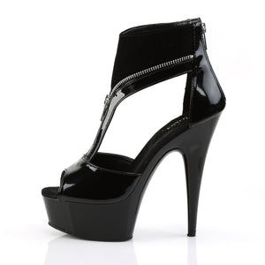 side view of black T-strap peep toe ankle boots 6-inch high heel Delight-690