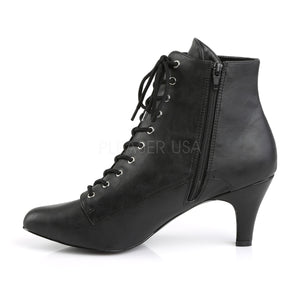 side view of front of black Lace-up front ankle boot with 3-inch heel Divine-1020