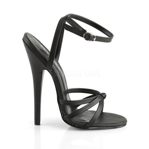 side of black strappy sandal shoe with 6-inch spike heel Domina-108