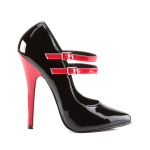 sixe view of double-strap mary jane pump red and black shoe with 6-inch heel Domina-442