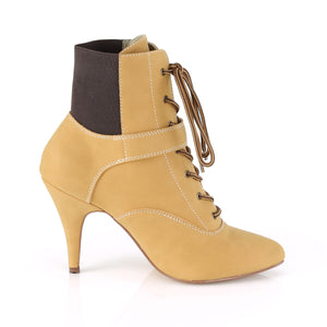 side view of tan Lace-up front ankle boot with 4-inch heel Dream-1022