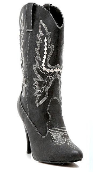 Women's western cowgirl black boots with 4 inch stiletto heels 418-COWGIRL