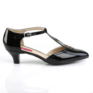 side view of black T-Strap pump shoes with 2-inch heels Fab-428