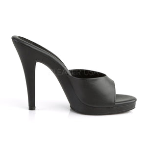 side view of Black slipper shoe with 4.5-inch spike heels Flair-401-2