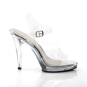 side of clear sandal shoes with clear 4.5-inch spike heels Flair-408