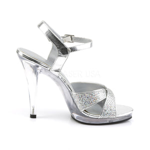 side of criss-cross silver glitter sandals with 4.5-inch heels Flair-419G
