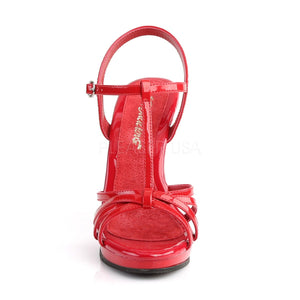 front of strappy red platform sandals with 4-inch stiletto heels Flair-420