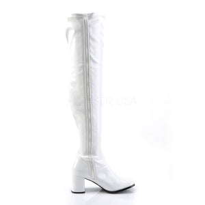 zipper on white over-the-knee boots with 3-inch block heels GoGo-3000