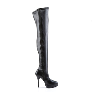 zipper on faux leather platform stretch thigh boot with 5-inch heel Indulge-3000