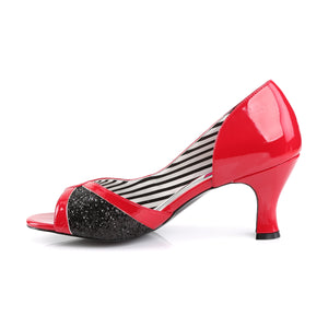 side view of red peep toe D'Orsay pump Jenna-03